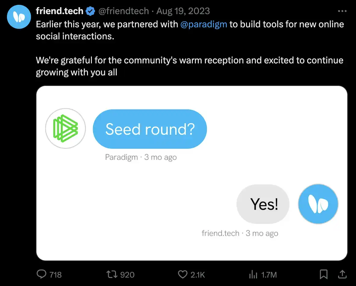 从Paradigm投资到软Rug，Friend.Tech的激荡一年