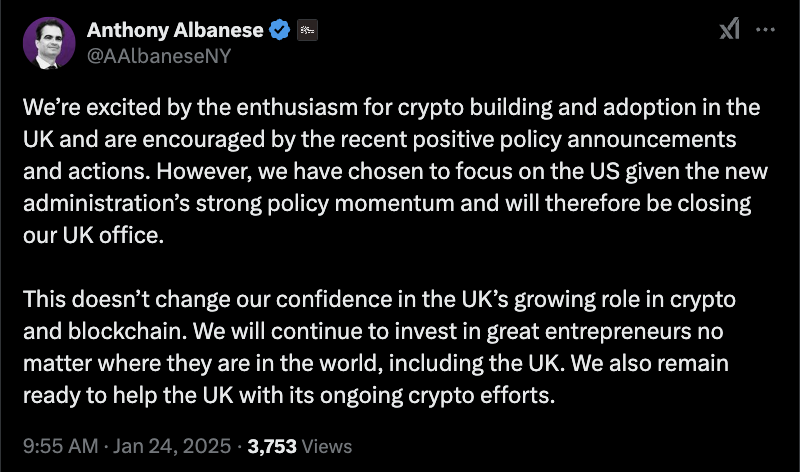 Cryptocurrencies, Andreessen Horowitz, United States, United Kingdom