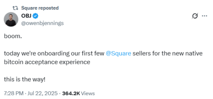 Square Bitcoin payment support