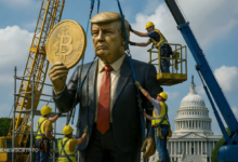 Crypto Enthusiasts Install Giant Golden Trump Statue on National Mall