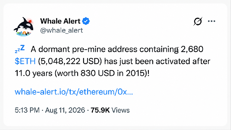 Ethereum's Oldest 'Whales' Awaken as Millions of Tokens Emerge from 'Deep Storage'