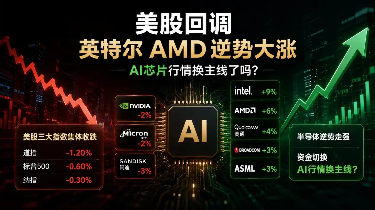 BiyaPay行情观察｜美股回调，英特尔AMD逆势大涨，AI芯片行情换主线了？